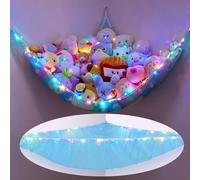MHJY Toy Hammock for Stuffed Animals Soft Toy Storage Net with LED Light, Cuddly Toys Organizer Holder Large Corner Hanging Net Plush Macrame Kids Bedroom Nursery Furniture Room Decor