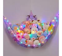 MHJY Toy Hammock for Stuffed Animals Soft Toy Storage Net with LED Light, Cuddly Toys Organizer Holder Large Corner Hanging Net Plush Macrame Kids Bedroom Nursery Furniture Room Decor