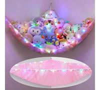 MHJY Toy Hammock for Stuffed Animals Soft Toy Storage Net with LED Light, Cuddly Toys Organizer Holder Large Corner Hanging Net Plush Macrame Kids Bedroom Nursery Furniture Room Decor