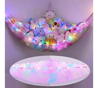 MHJY Toy Hammock for Stuffed Animals Soft Toy Storage Net with LED Light, Cuddly Toys Organizer Holder Large Corner Hanging Net Plush Macrame Kids Bedroom Nursery Furniture Room Decor