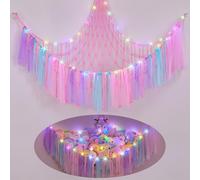 MHJY Toy Hammock Stuffed Animals Storage Net Soft Cuddly Toys Large Corner Hanging Net With LED Light Hand Woven Plush Macrame Organizer with Tassel for Kids Bedroom Nursery
