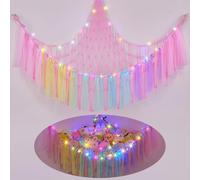 MHJY Toy Hammock Stuffed Animals Storage Net Soft Cuddly Toys Large Corner Hanging Net With LED Light Hand Woven Plush Macrame Organizer with Tassel for Kids Bedroom Nursery
