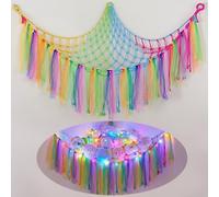 MHJY Toy Hammock Stuffed Animals Storage Net Soft Cuddly Toys Large Corner Hanging Net With LED Light Hand Woven Plush Macrame Organizer with Tassel for Kids Bedroom Nursery