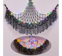 MHJY Toy Hammock Stuffed Animals Storage Net Soft Cuddly Toys Large Corner Hanging Net With LED Light Hand Woven Plush Macrame Organizer with Tassel for Kids Bedroom Nursery
