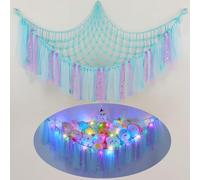 MHJY Toy Hammock Stuffed Animals Storage Net Soft Cuddly Toys Large Corner Hanging Net With LED Light Hand Woven Plush Macrame Organizer with Tassel for Kids Bedroom Nursery