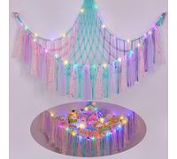 MHJY Toy Hammock Stuffed Animals Storage Net Soft Cuddly Toys Large Corner Hanging Net With LED Light Hand Woven Plush Macrame Organizer with Tassel for Kids Bedroom Nursery