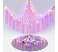 MHJY Toy Hammock Stuffed Animals Storage Net Soft Cuddly Toys Large Corner Hanging Net With LED Light Hand Woven Plush Macrame Organizer with Tassel for Kids Bedroom Nursery