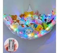 MHJY Toy Hammock Stuffed Animals Toy Storage Net with LED Light Large Corner Hanging Soft Cuddly Plush Mesh Organizer with Remote Control 8 Kinds of Llight Mode for Kids Nursery Bedroom