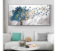 MHLCMG Blue Tree Butterfly Canvas Painting Pictures Wall Art Modern Poster Art Print Picture Wall Living Room Bedroom Decor No Frame (40 x 80 cm)