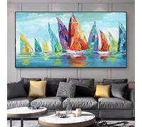 MHLCMG Canvas Painting Abstract Colourful Sailing Boats Pictures Wall Art Seascape Poster Art Print Picture Wall Living Room Bedroom Decor No Frame (70 x 140 cm)