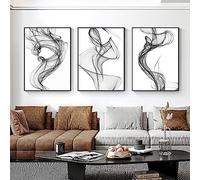 MHLCMG Canvas Painting Abstract Line Pictures Wall Art Black White Poster Art Print Picture Wall Living Room Bedroom Decor No Frame (3 x 50 x 70 cm)