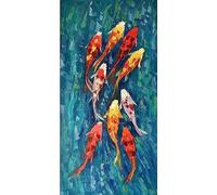 MHLCMG Canvas Painting Abstract Nine Koi Fish Landscape Pictures Wall Art Modern Poster Art Print Wall Living Room Bedroom Decor No Frame (57 x 100 cm)