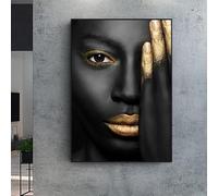 MHLCMG Canvas Painting Black Gold African Woman Face Hand Pictures Wall Art Poster Art Print No Frame Picture Wall Living Room Bedroom Decor (70 x 100 cm)
