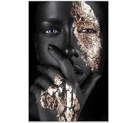 MHLCMG Canvas Painting Black Golden Woman Pictures Wall Art African Woman Poster Art Print Picture Wall Living Room Bedroom Decor No Frame (20 x 30 cm)