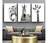 MHLCMG Canvas Painting Black White Animal Pictures Wall Art Giraffe Zebra Elephant Poster Art Print Picture Wall Living Room Bedroom Decor No Frame (3 x 50 x 70 cm)