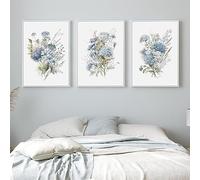 MHLCMG Canvas Painting Blue Flower Plant Leaf Watercolour Pictures Wall Art Abstract Poster Art Print Picture Wall Living Room Bedroom Decor No Frame (3 x 30 x 40 cm)