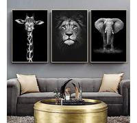 MHLCMG Canvas Painting Elephant Lion Giraffe Pictures Wall Art Black White Animal Poster Art Print Wall Living Room Bedroom Decor No Frame (3 x 40 x 50 cm)