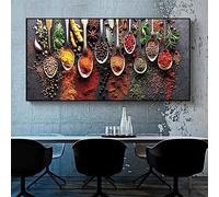MHLCMG Canvas Painting Kitchen Pictures Wall Art Grains Spices Spoon Pepper Poster Art Print Picture Wall Kitchen Decor No Frame (70 x 140 cm)