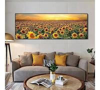 MHLCMG Canvas Painting Sunflower Field Pictures Wall Art Landscape Plants Flowers Poster Art Print Picture Wall Living Room Bedroom Decor No Frame (50 x 150 cm)