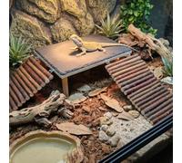 MHLLGN Large Reptile Basking Platform with Slate Top and 2 Willow Wood Ladders, 11.8 x 7.9 in Raised Climbing Ramp for Bearded Dragons, Leopard Geckos, Lizards, Tortoises, Toads and Terrariums