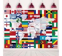 MHLSWY 7x5FT World Map Flag Backdrop Global Country Flags Theme Photo Booth Background Geography Class International Event Party Banner Decor Photografic Booth Studio Props Supplies