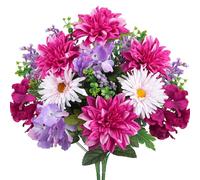 MHMJON 19.6" Artificial Cemetery Flowers for Grave, 2 Bundles Fake Silk Dahlia Daisy Flower for Centerpiece Table Decorations Bedroom Kitchen Restaurant Spring Summer Decor