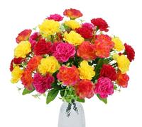 MHMJON 4 Pcs Carnation Artificial Flowers, 40 Heads Fake Carnation Bouquets Silk Flowers Arrangements Artificial Cemetery Flowers for Grave Home Vase Wedding Party Centerpiece Decor