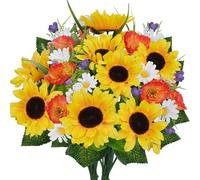 MHMJON Cemetery Flowers for Grave, 2 Bundles Silk Sunflower Yellow Flower for Cemetery Indoor Home Kitchen Table Centerpieces Decoration