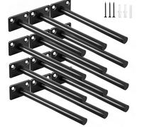 MHMYDZ 12 Pcs 6 Black Solid Steel Floating Shelf Bracket Blind Shelf Supports - Hidden Brackets for Floating Wood Shelves - Concealed Blind Shelf Support - Screws and Wall Plugs Included