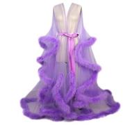 MHNFGDSE Women's Sexy Lingerie Tulle Nightgown Bathrobe Flared Sleeves Nightwear Feather Robe Party Nightwear Kimono Sexy Illusion Christmas Lingerie, One Size