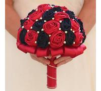 Mhojpik 6.3" Ruby Red & Black Bridal Wedding Bouquet Round Holding Bouquet Throw Toss Artificial Rose Flower Bunch for Bride Bridesmaid Wedding Quinceanera