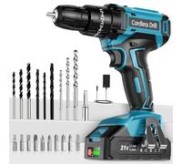 MHPRO Cordless Drill Driver 21V, Cordless Hammer Drill with Battery 2000mAh, 25+3 Torque, 42N.m Max ElectricDrill, 24PCS DrillBits, 2 Speed, LED Light for Home and Garden DIY Project