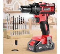MHPRO Cordless Drill, Electric Drill 21V with 2.0Ah Battery, Power DrillSet 42N.m,10mm Chuck, 2 Speeds, 18+1 Torque, LED Light, 20pcs DrillBits for Garden DIY Project,Red