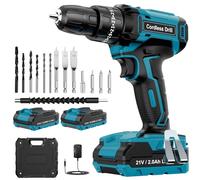 MHPRO Cordless Drill Set 21V, Cordless Hammer Drill with 2 Batteries 2000mAh, 25+3 Torque, 42N.m Max Electric Drill, 2 Speed, LED Light,14PCS Drill Bits for Home and Garden DIY Project