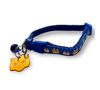 MHS Cat ID Tag, Cat Collar with Bell, Cat Tags for Pets Engraved, ID Tag, Personalised Cat Name Tags, Customised Cat ID Tags (Orange Tag + Blue Collar)