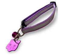 MHS Cat ID Tag, Reflective Cat Collar with Bell, Cat Tags for Pets Engraved, ID Tag, Personalised Cat Name Tags, Customised Cat ID Tags, (Purple Tag + Purple Collar)