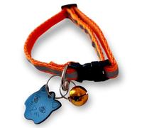 MHS Cat ID Tag, Reflective Cat Collar with Bell, Cat Tags for Pets Engraved, ID Tag, Personalised Cat Name Tags, Customised Cat ID Tags, (Black Tag + Orange Collar)