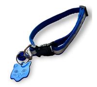 MHS Cat ID Tag, Reflective Cat Collar with Bell, Cat Tags for Pets Engraved, ID Tag, Personalised Cat Name Tags, Customised Cat ID Tags, (Navy Blue Tag + Navy Blue Collar)