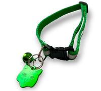 MHS Cat ID Tag, Reflective Cat Collar with Bell, Cat Tags for Pets Engraved, ID Tag, Personalised Cat Name Tags, Customised Cat ID Tags, (Green Tag + Green Collar)