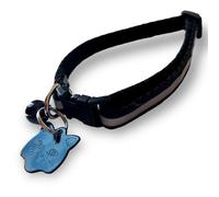 MHS Cat ID Tag, Reflective Cat Collar with Bell, Cat Tags for Pets Engraved, ID Tag, Personalised Cat Name Tags, Customised Cat ID Tags, (Black Tag + Black Collar)