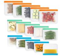 MHSEcoFriendly Reusable Freezer Bags - 15 Pack | M, L & XL Zip Lock Bags | BPA Free, Washable & Leakproof Food Storage Pouches For Keeping Lunch, Sandwich, Snacks, Fruit, Veg & Soup Fresh for Longer