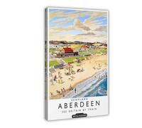 MHTHFD Aberdeen Scottish Railways Vintage Illustration Canvas Poster Bedroom Decor Landscape Office Room Decor Gift 20x30inch(50x75cm)