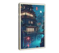 MHTHFD Anime City 3, Japanese Cartoon Style Canvas Poster Bedroom Decor Landscape Office Room Decor Gift 16x24inch(40x60cm)