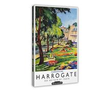 MHTHFD Harrogate British Railways Vintage Travel Canvas Poster Bedroom Decor Landscape Office Room Decor Gift 12x18inch(30x45cm)