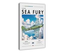 MHTHFD Hawker Sea Fury Print - Aviation Art Canvas Poster Wall Art Decor Print Picture Paintings for Living Room Bedroom Decoration 24x36inch(60x90cm)