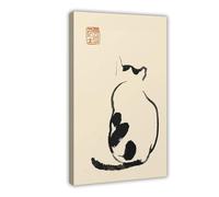 MHTHFD Japanese Minimalist Cat Wall Art, Sumi-E Style Animal Canvas Poster Wall Art Decor Print Picture Paintings for Living Room Bedroom Decoration 08x12inch(20x30cm)