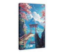 MHTHFD Japanese Shrine Cartoon Art Print, Anime Style Illustration Canvas Poster Bedroom Decor Landscape Office Room Decor Gift 16x24inch(40x60cm)