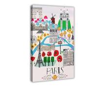 MHTHFD Paris, France Vintage Travel, Illustration Style Wall Art Canvas Poster Bedroom Decor Landscape Office Room Decor Gift 24x36inch(60x90cm)