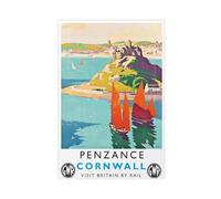 MHTHFD Penzance, Cornwall British Railways Vintage Travel Canvas Poster Bedroom Decor Landscape Office Room Decor Gift 24x36inch(60x90cm)