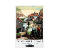 MHTHFD Yorkshire Coast British Railways Vintage Illustration, Travel Canvas Poster Bedroom Decor Landscape Office Room Decor Gift 16x24inch(40x60cm)